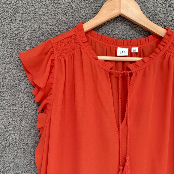 GAP Ruffle Sleeve Smock Shoulder split-neck orange pop blouse XL - Picture 1 of 8
